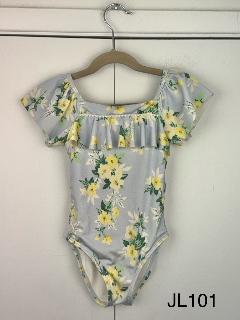 Janie and Jack Recycled Floral Ruffle Swimsuit Sky Blue Girls 4